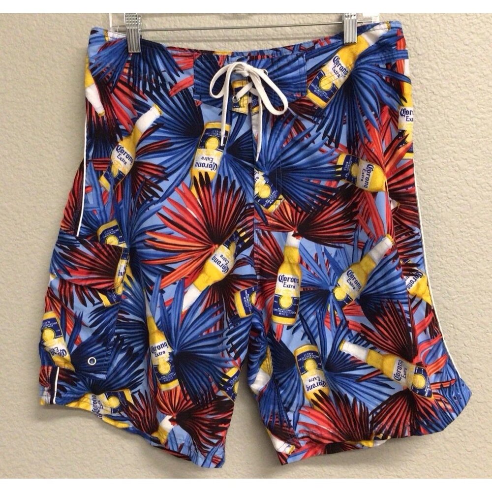 Corona Extra Beer Board Shorts Mens Swim Trunks Tropical Print Size 34
